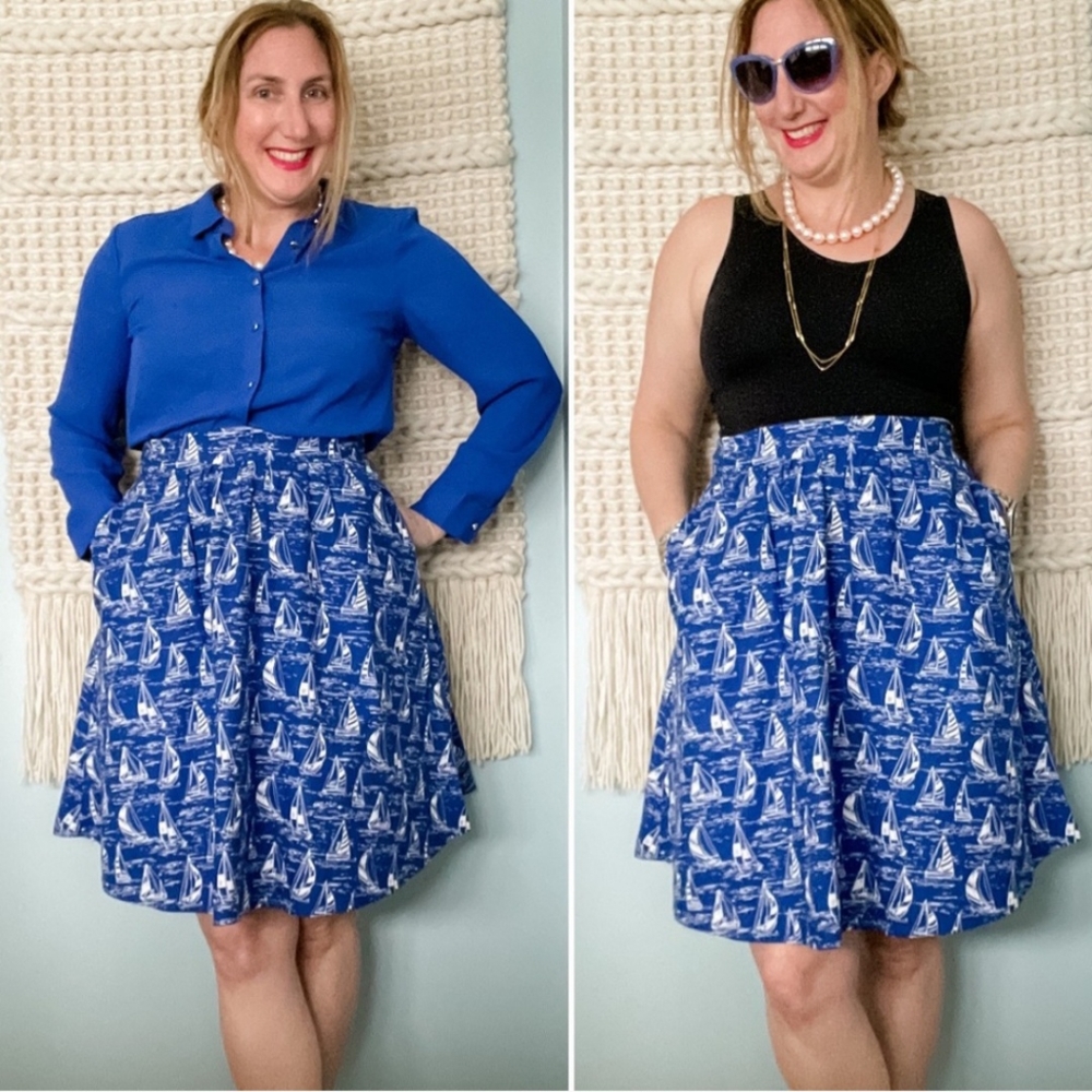 Retrolicious Blue White Sailboat Skirt